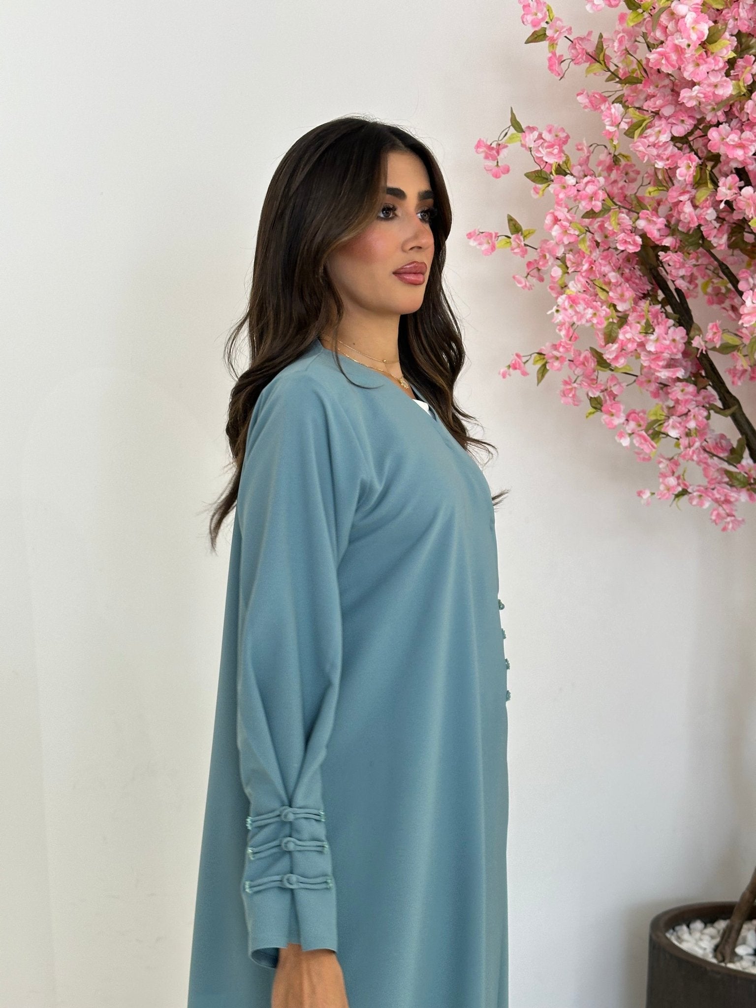 C 1226 Pastel Teal Beaded Abaya