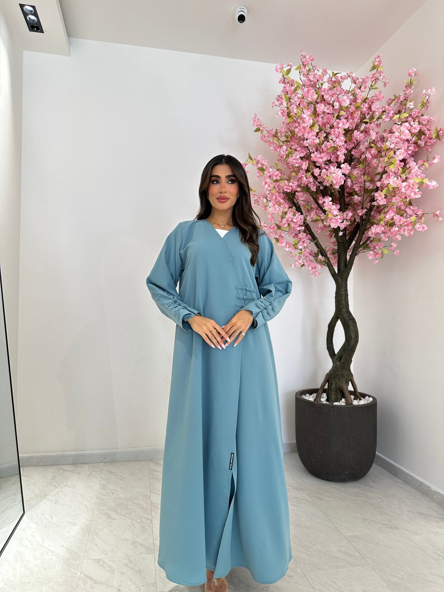 C 1226 Pastel Teal Beaded Abaya