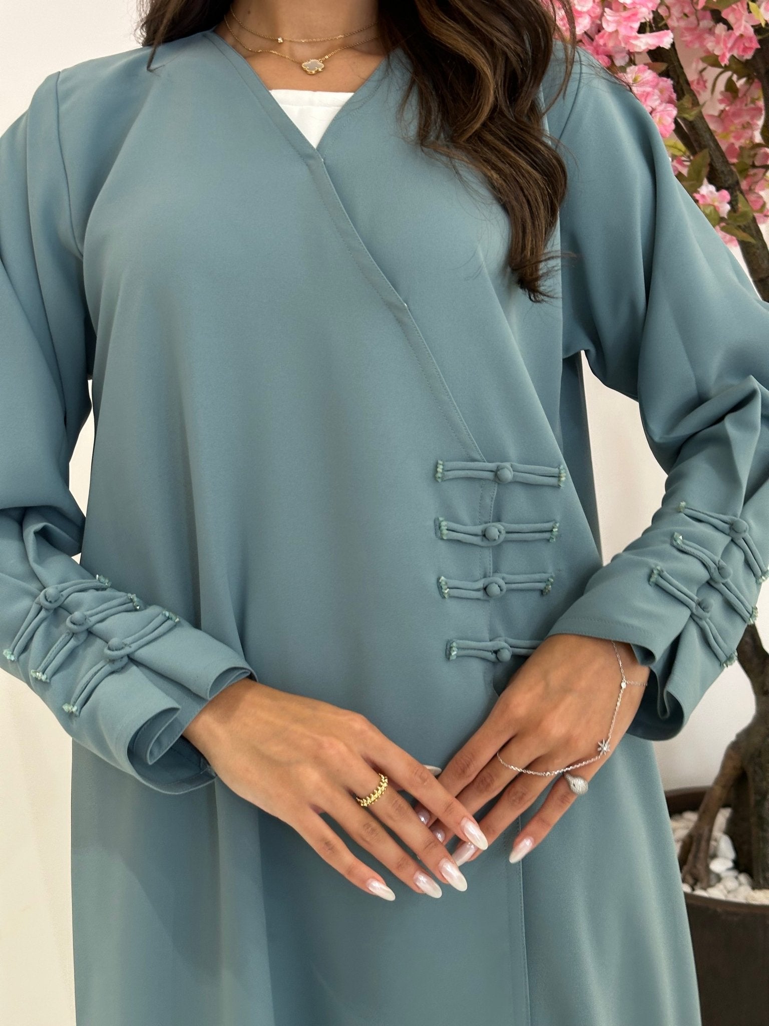 C 1226 Pastel Teal Beaded Abaya