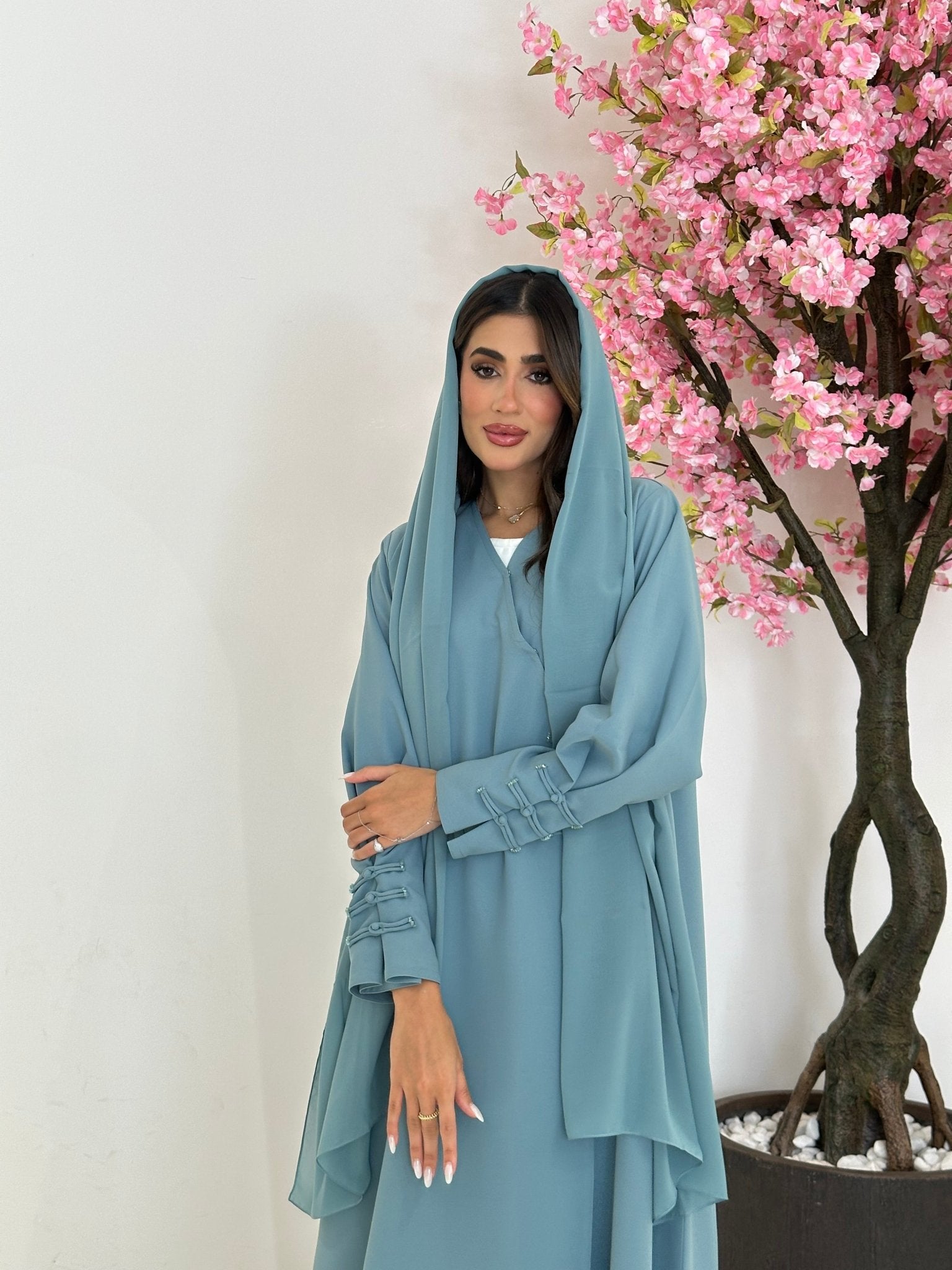 C 1226 Pastel Teal Beaded Abaya