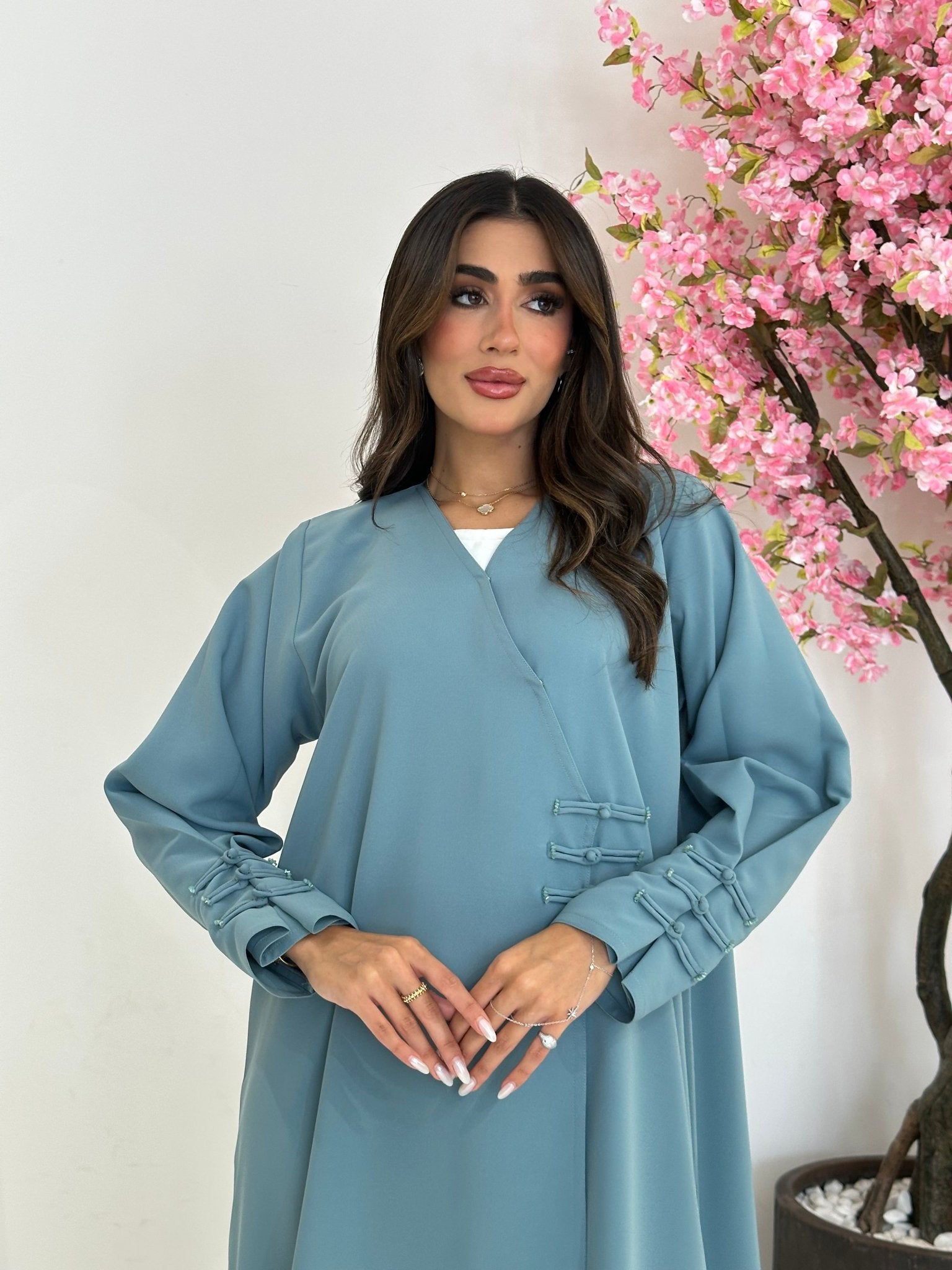 C 1226 Pastel Teal Beaded Abaya