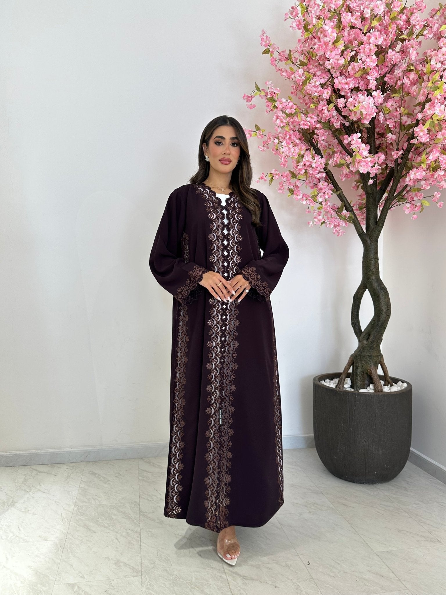 C 1228 Brown Lace Abaya