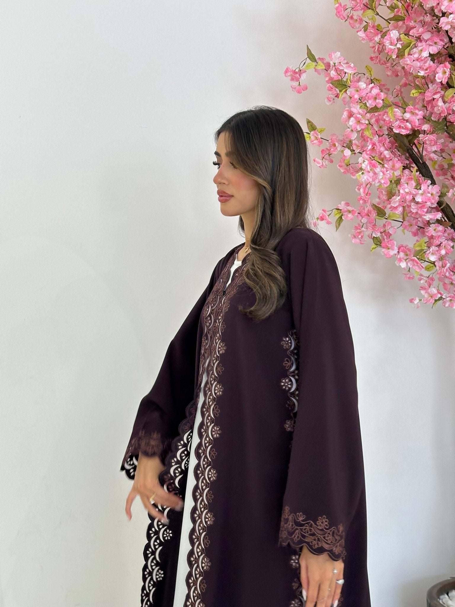 C 1228 Brown Lace Abaya