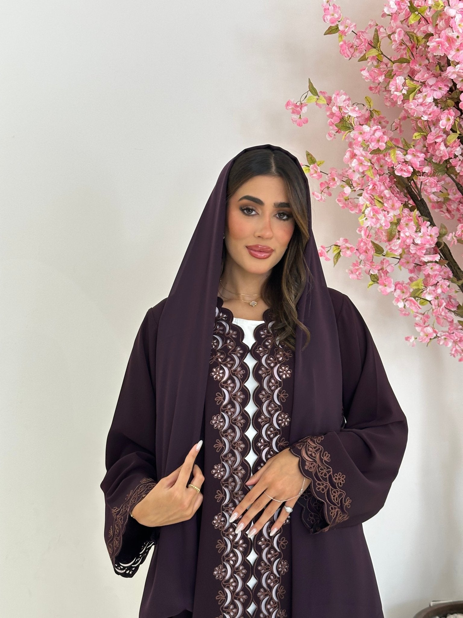C 1228 Brown Lace Abaya
