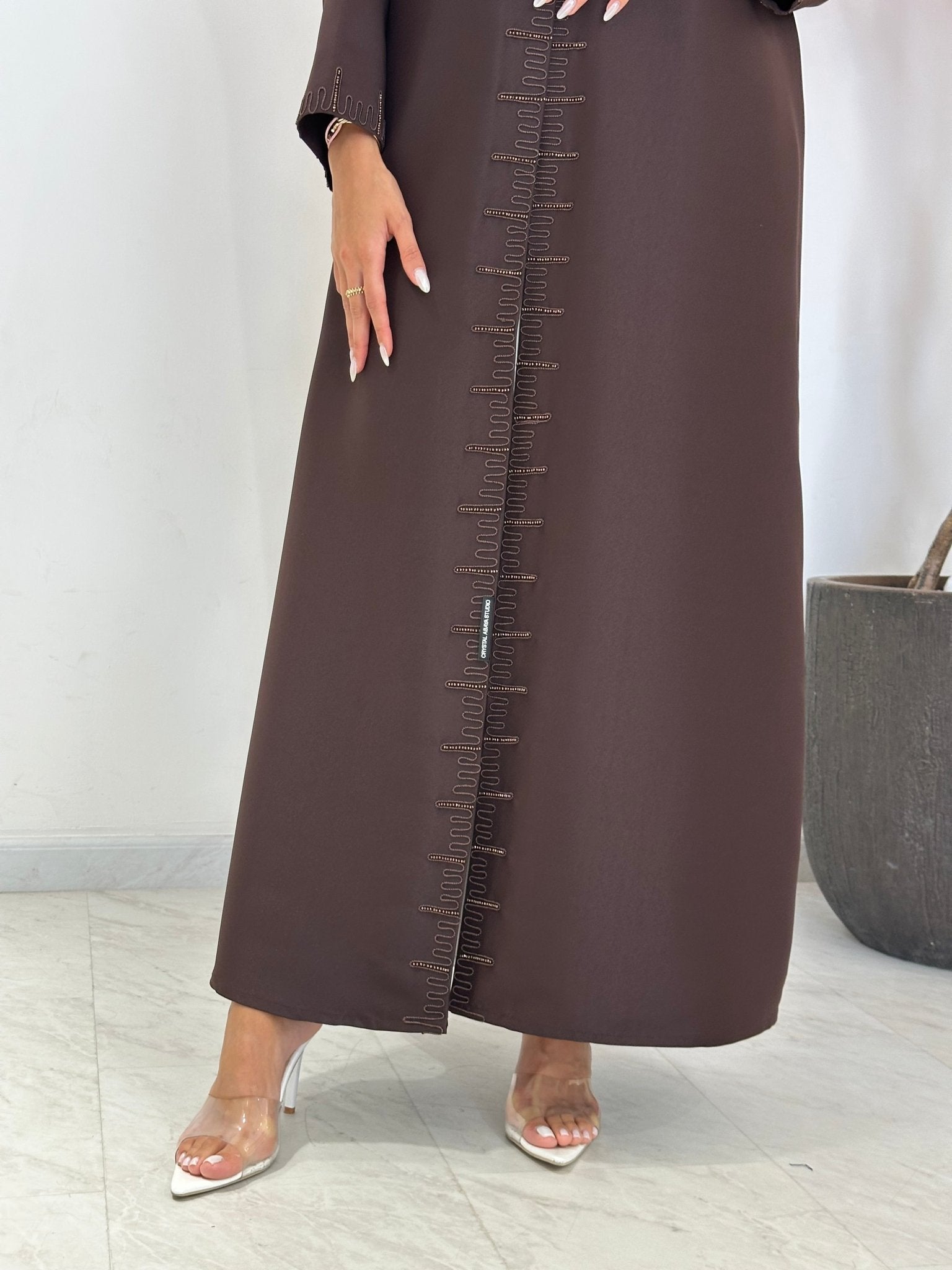 C 1230 Brown Beaded Abaya