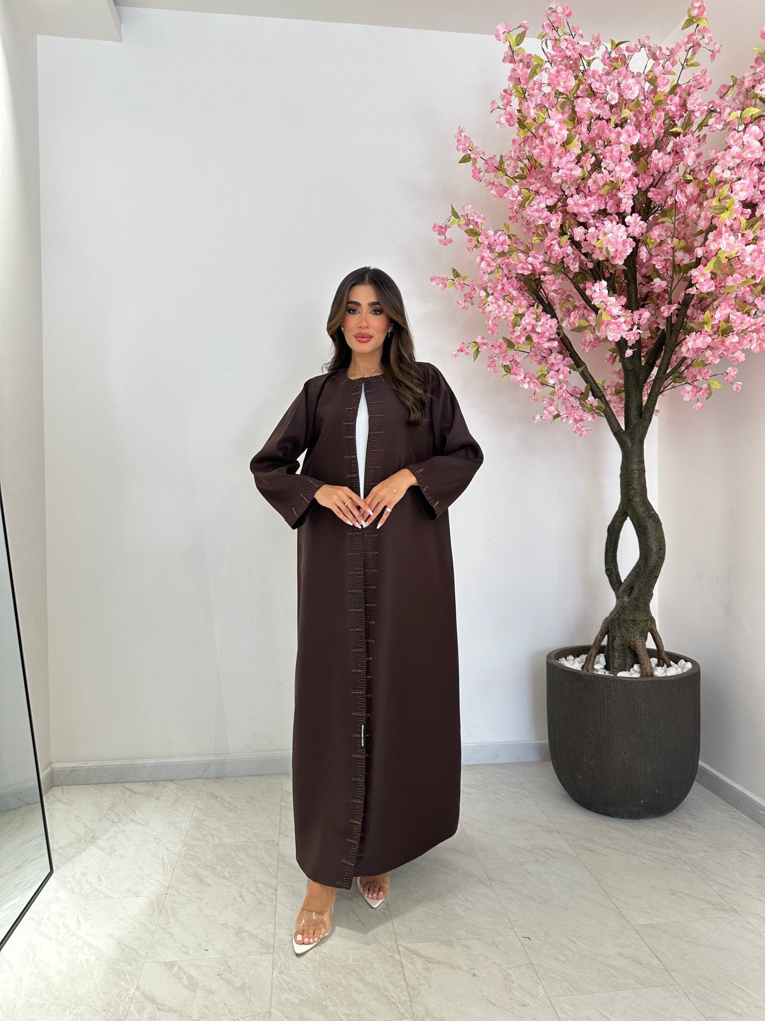 C 1230 Brown Beaded Abaya