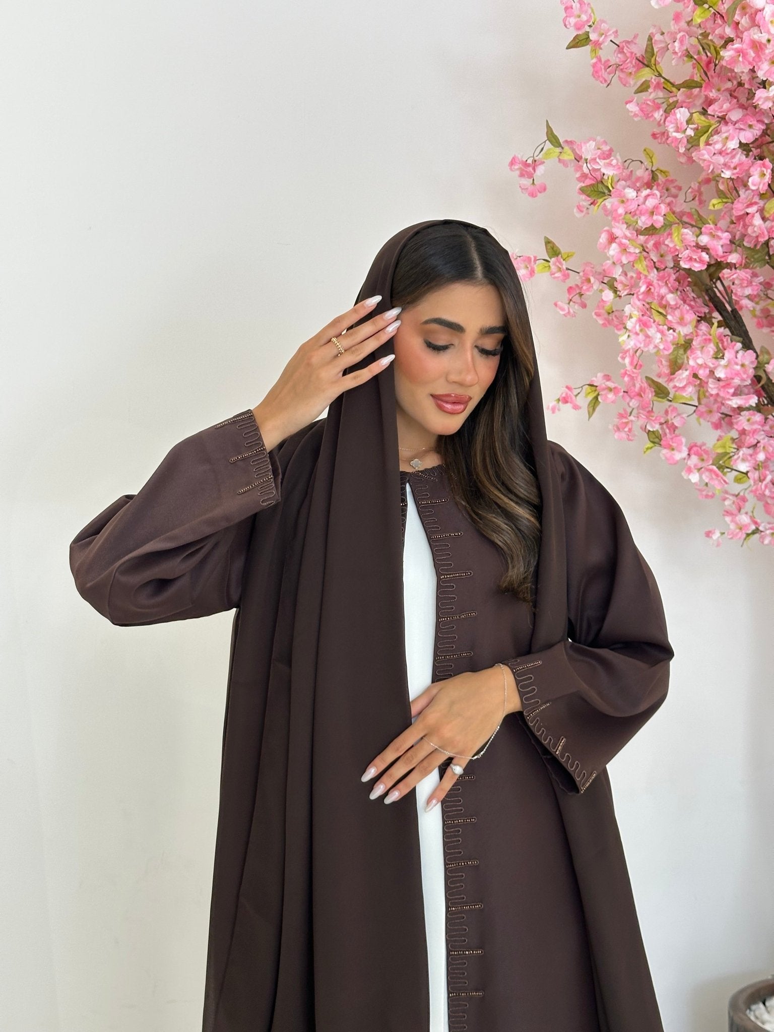 C 1230 Brown Beaded Abaya