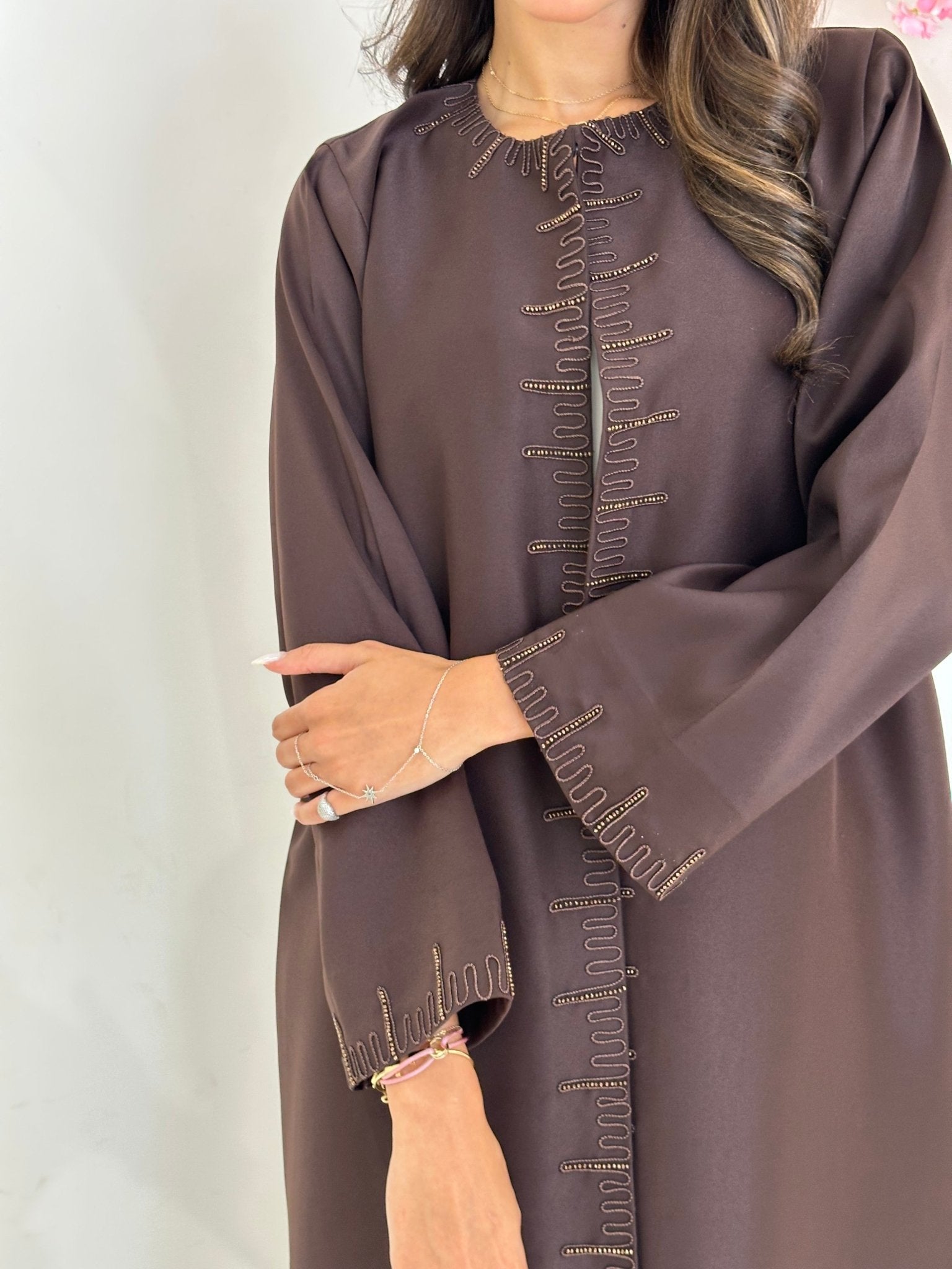 C 1230 Brown Beaded Abaya