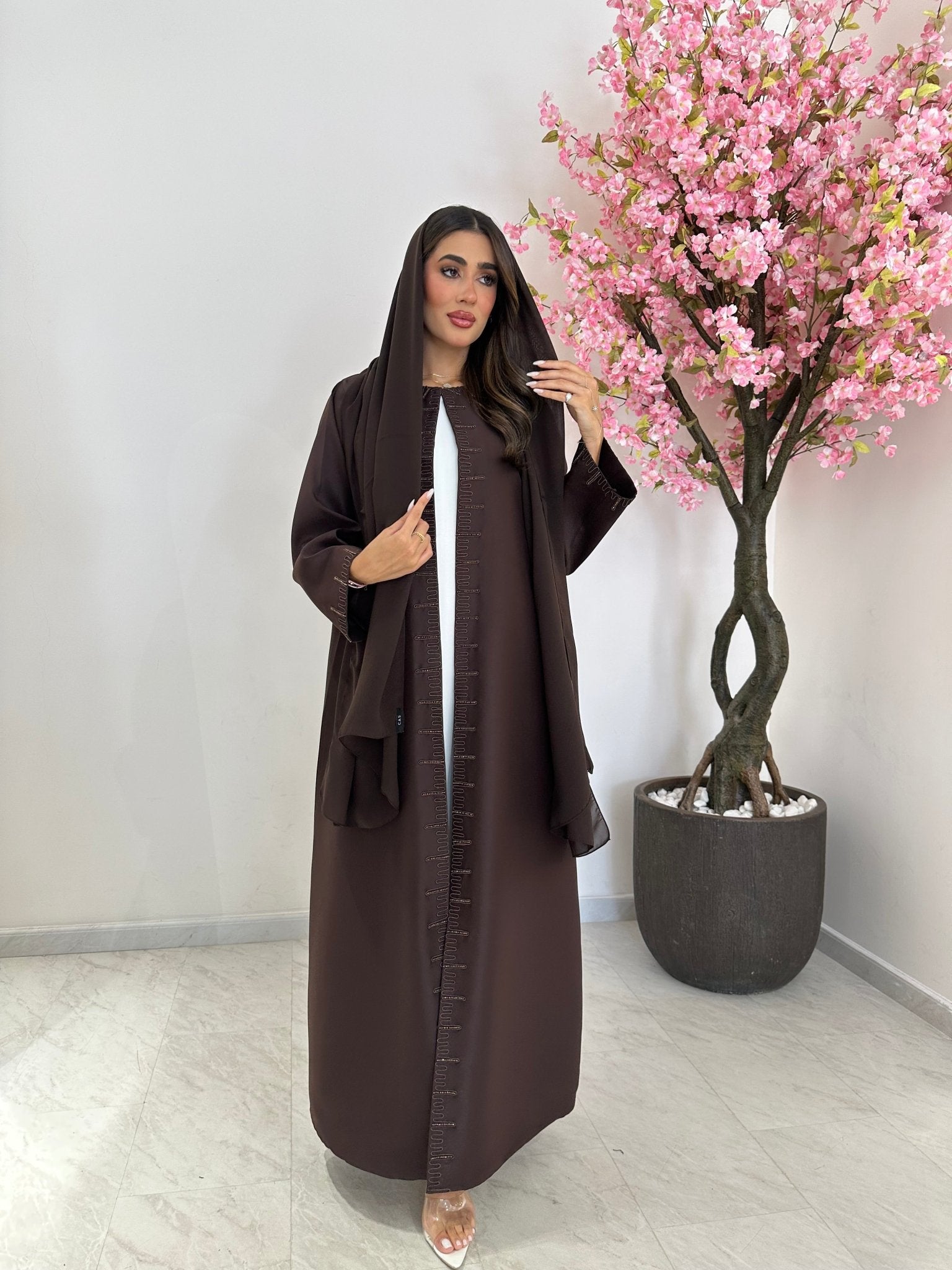 C 1230 Brown Beaded Abaya