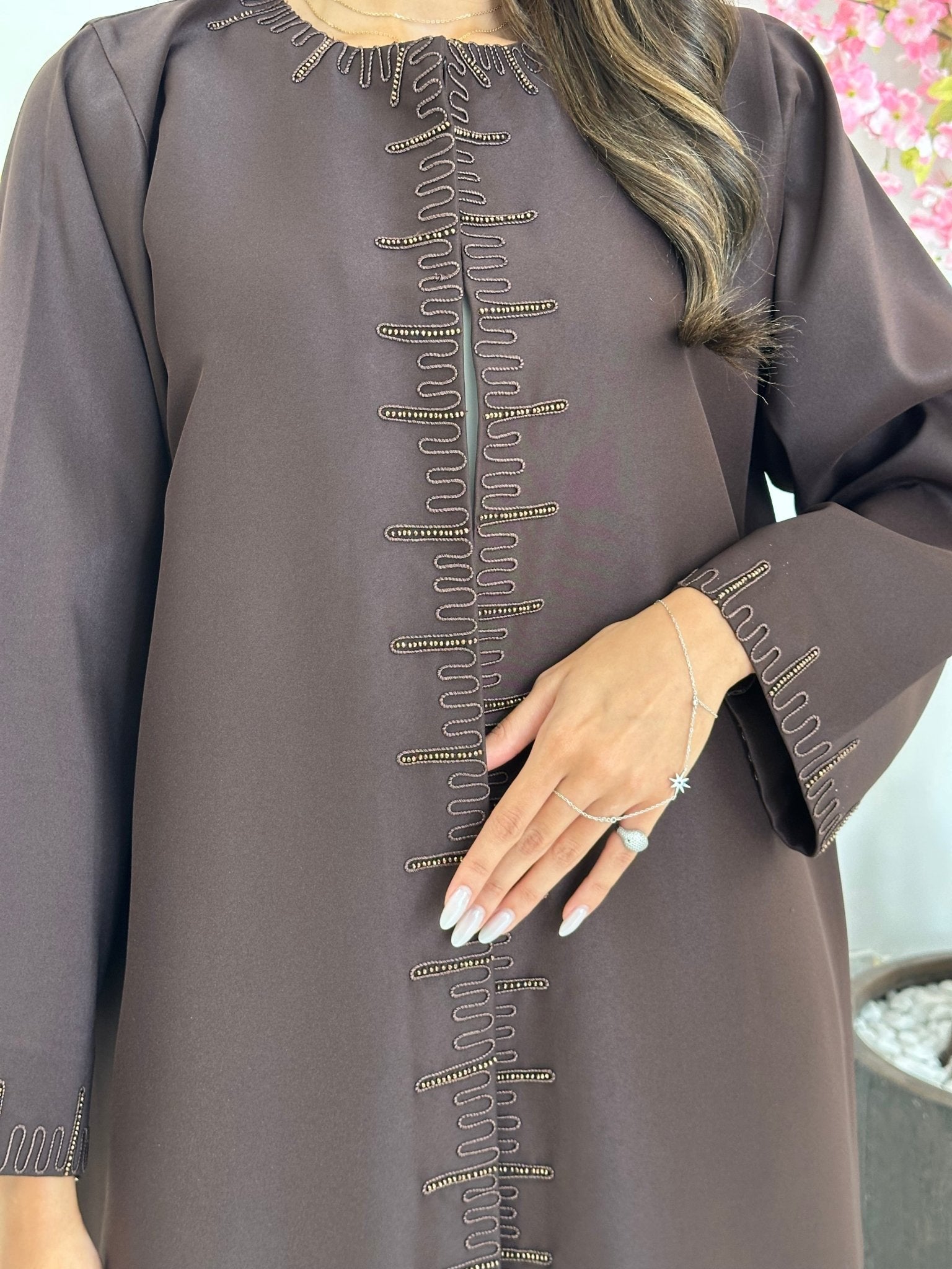 C 1230 Brown Beaded Abaya