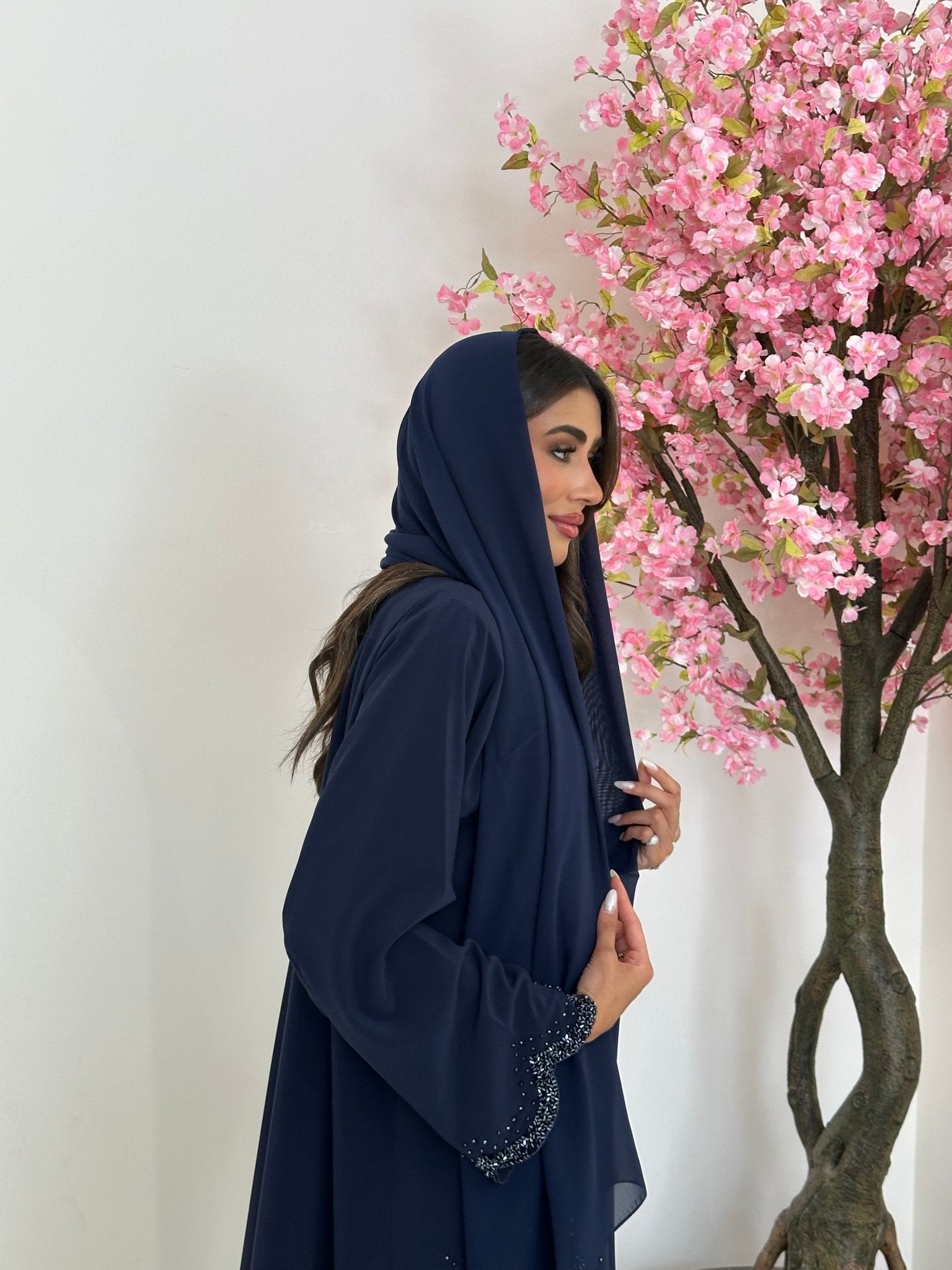 C 1233 Navy Blue Beaded Abaya