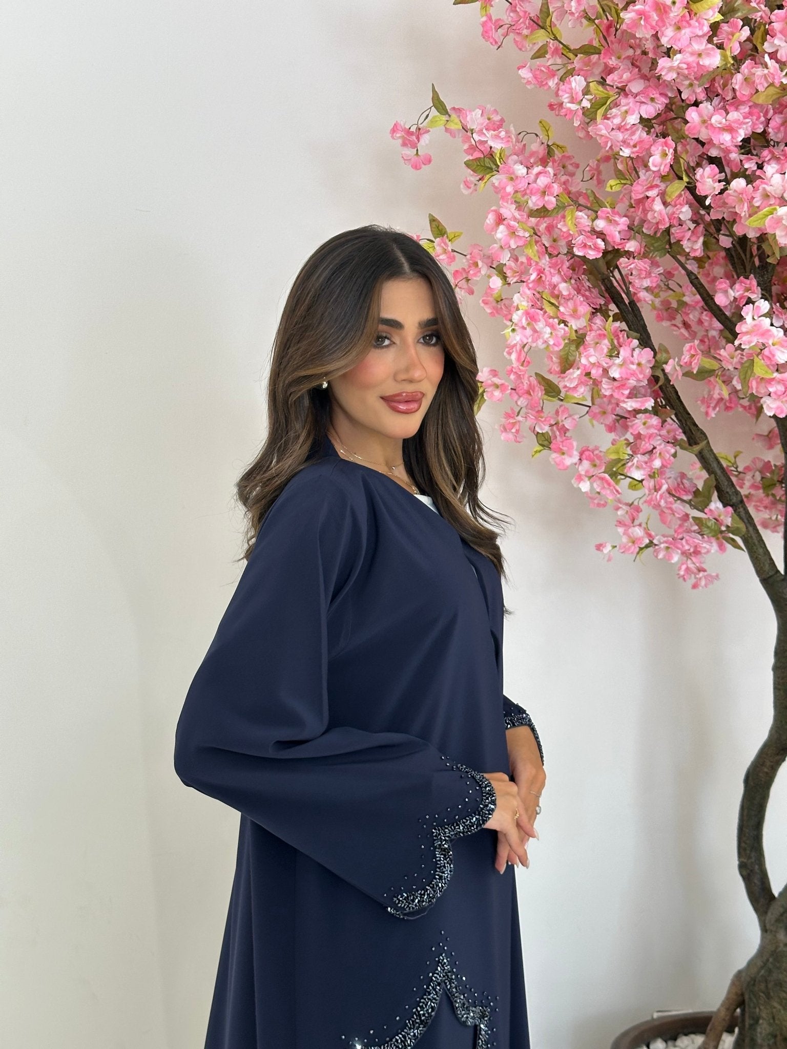 C 1233 Navy Blue Beaded Abaya
