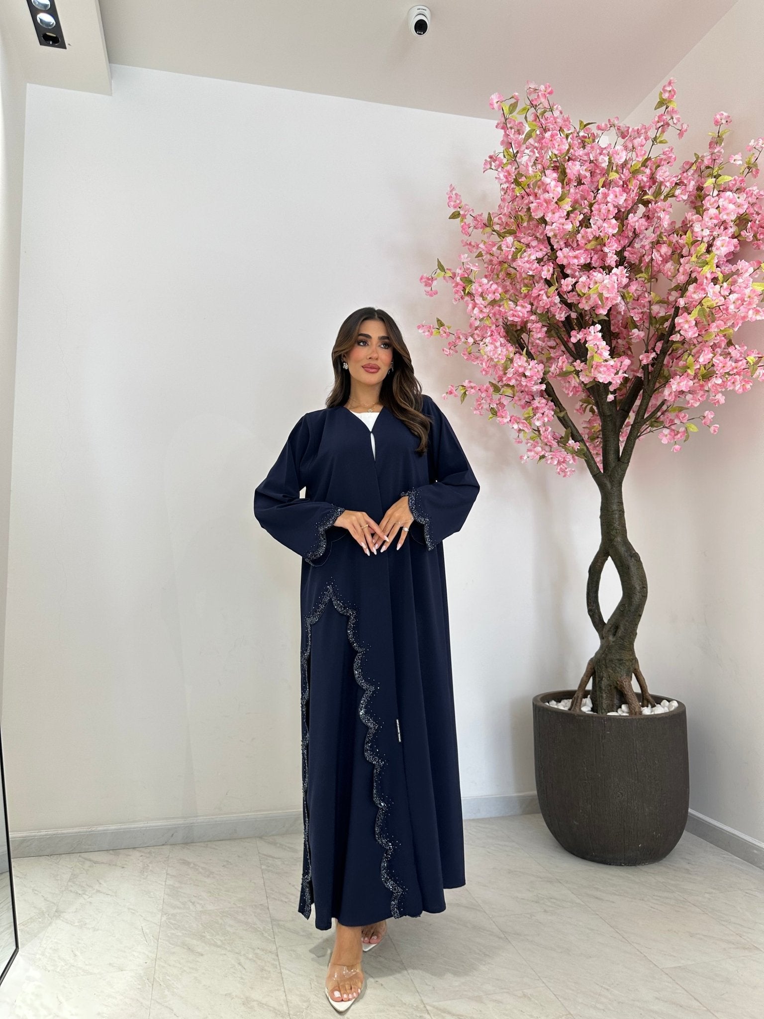 C 1233 Navy Blue Beaded Abaya