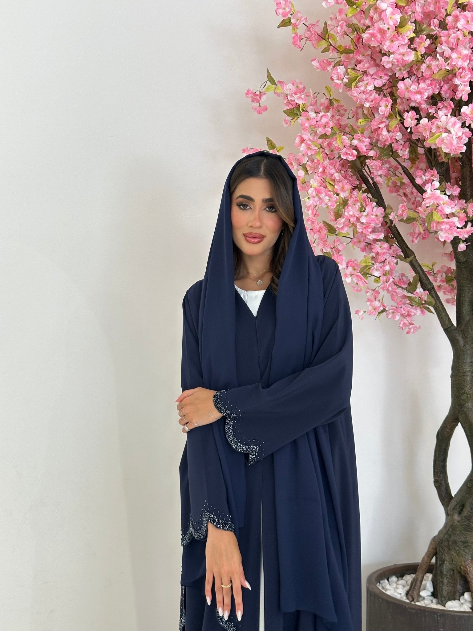 C 1233 Navy Blue Beaded Abaya