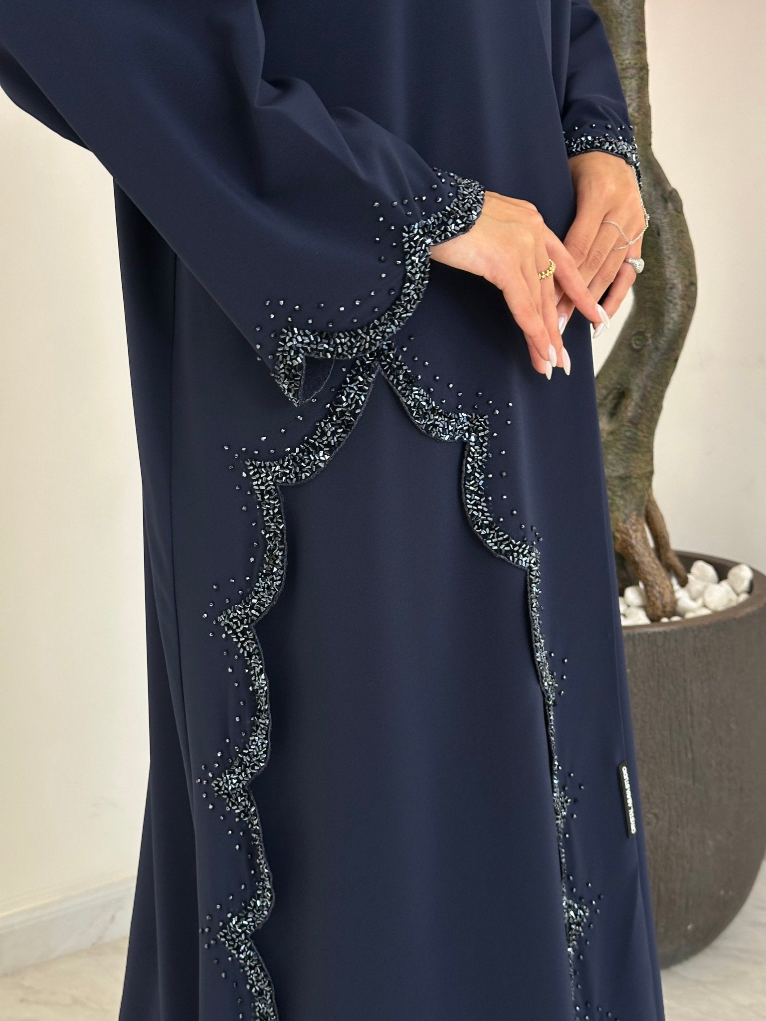 C 1233 Navy Blue Beaded Abaya