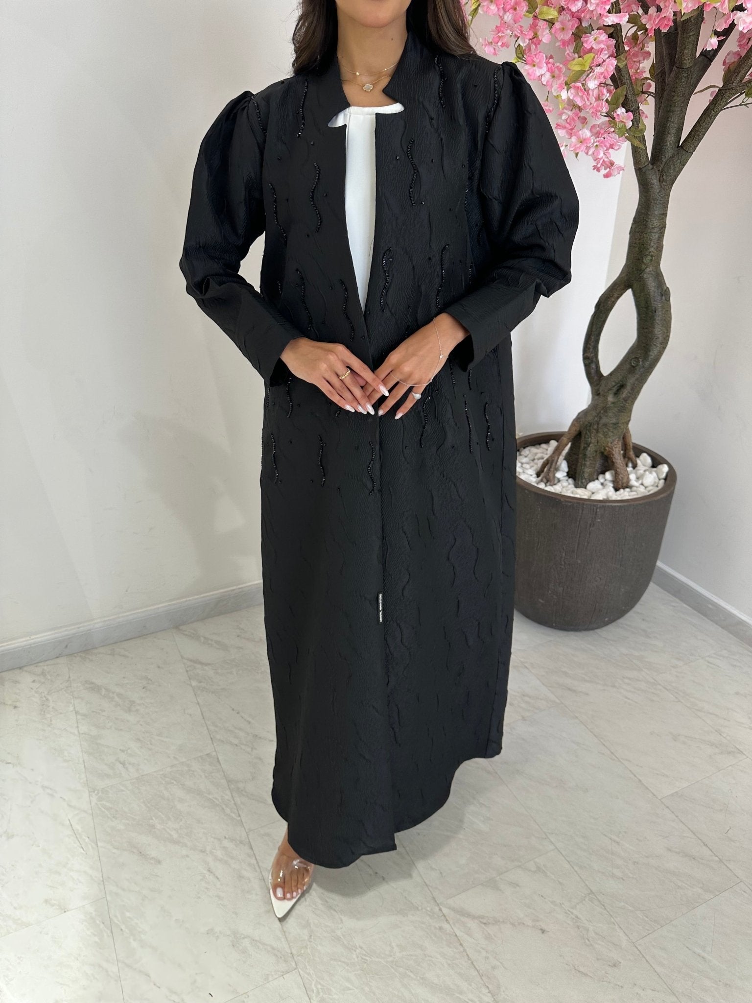 C 1245 Black Beaded Abaya