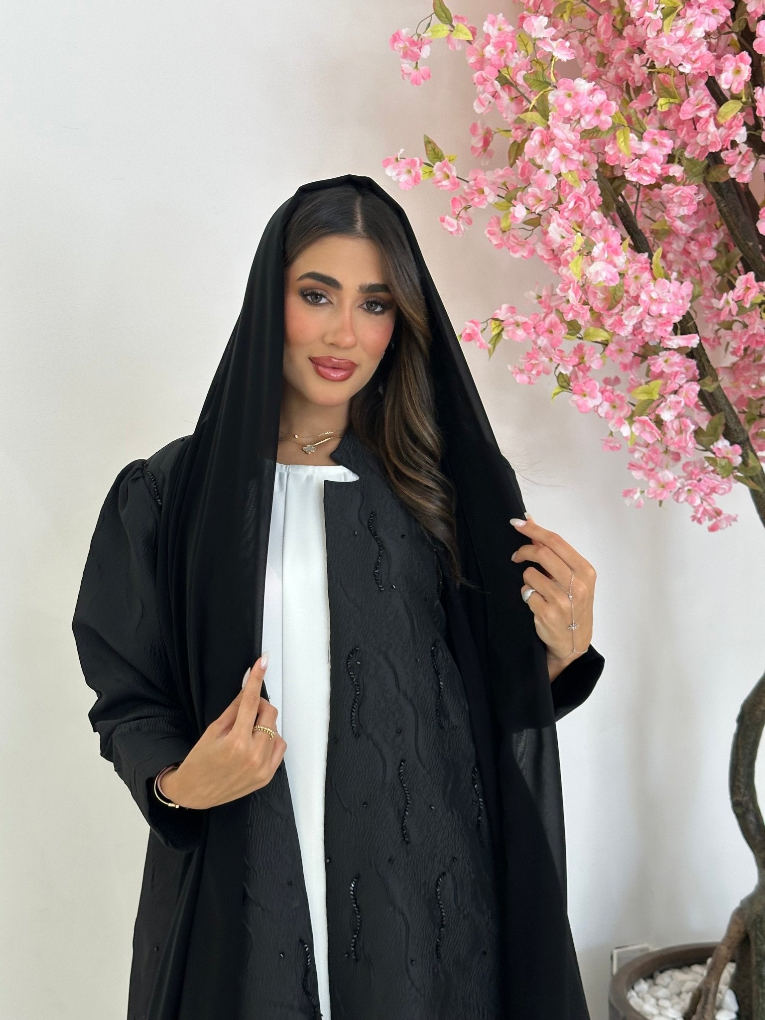 C 1245 Black Beaded Abaya