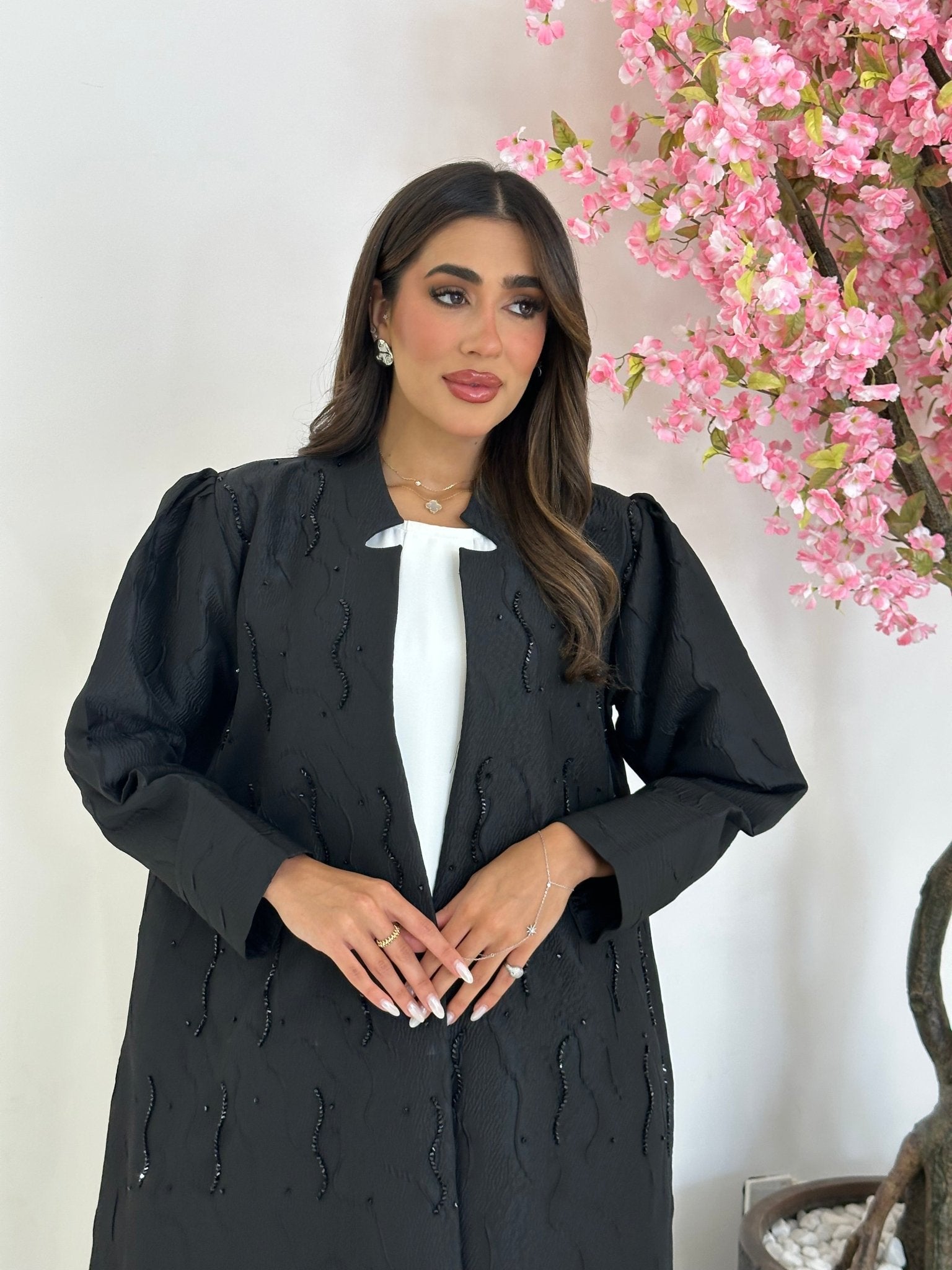 C 1245 Black Beaded Abaya