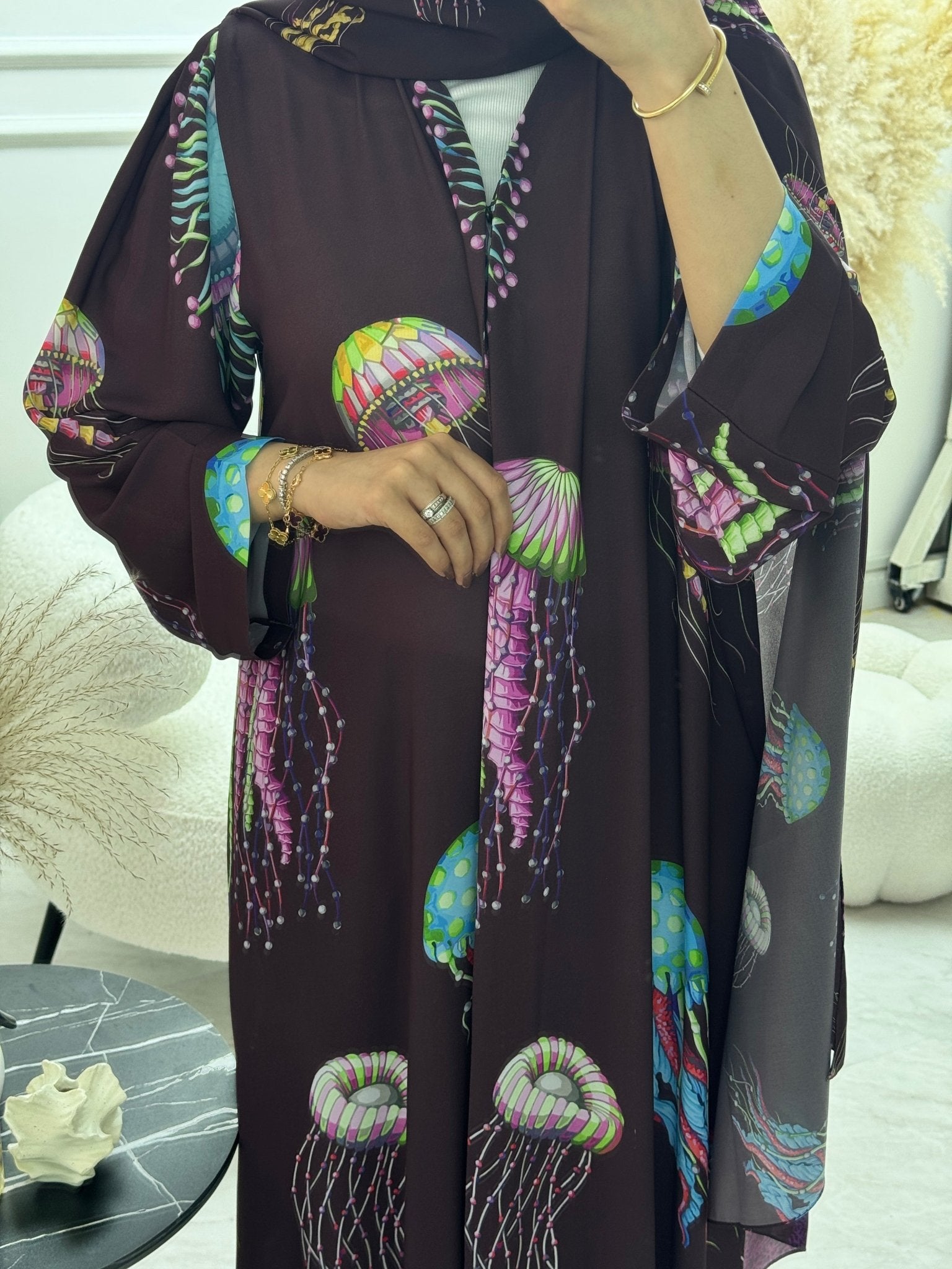 C 1249 Brown Jelly Printed Abaya