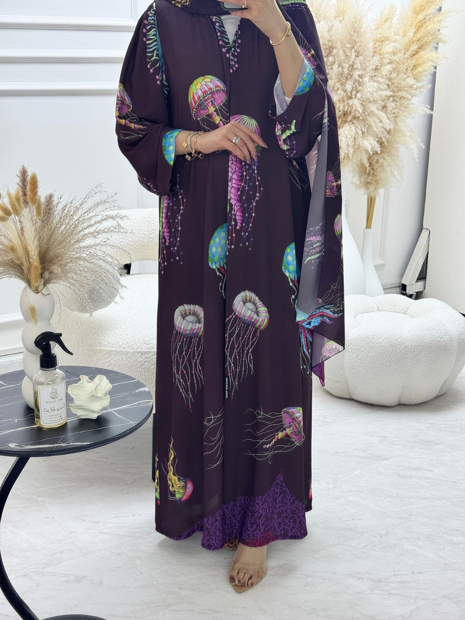 C 1249 Brown Jelly Printed Abaya
