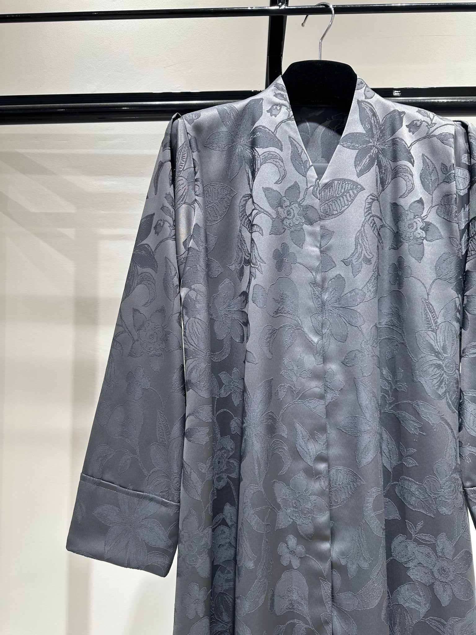 C 1258 - 06 Dark Grey Blossom Printed Abaya