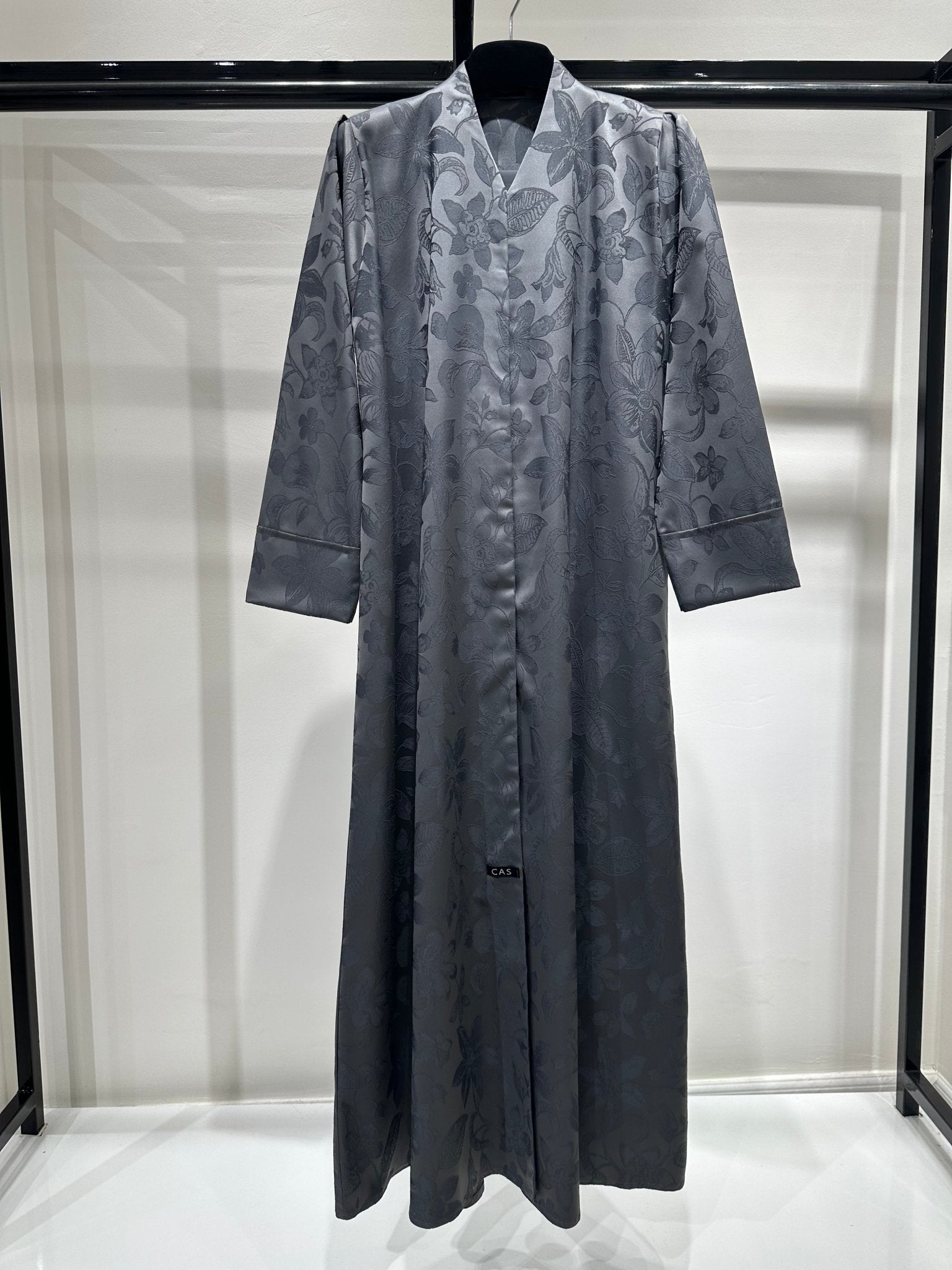C 1258 - 06 Dark Grey Blossom Printed Abaya