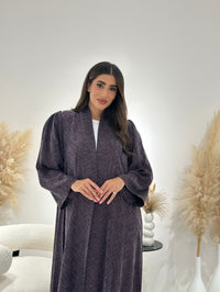 C 1261-01 Plum Patterned Printed Abaya - XS / 49