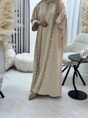 C 1286 Beige Leaf Beaded Abaya