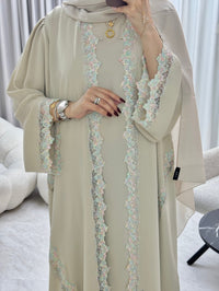 عباية كريمية مزينة بالزهور C 1287 - XS / 49