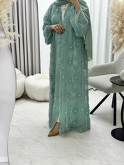 C 1289 - 02 Turquoise Beaded Dantel Abaya