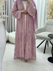 C 1289 - 03 Baby Pink Beaded Dantel Abaya