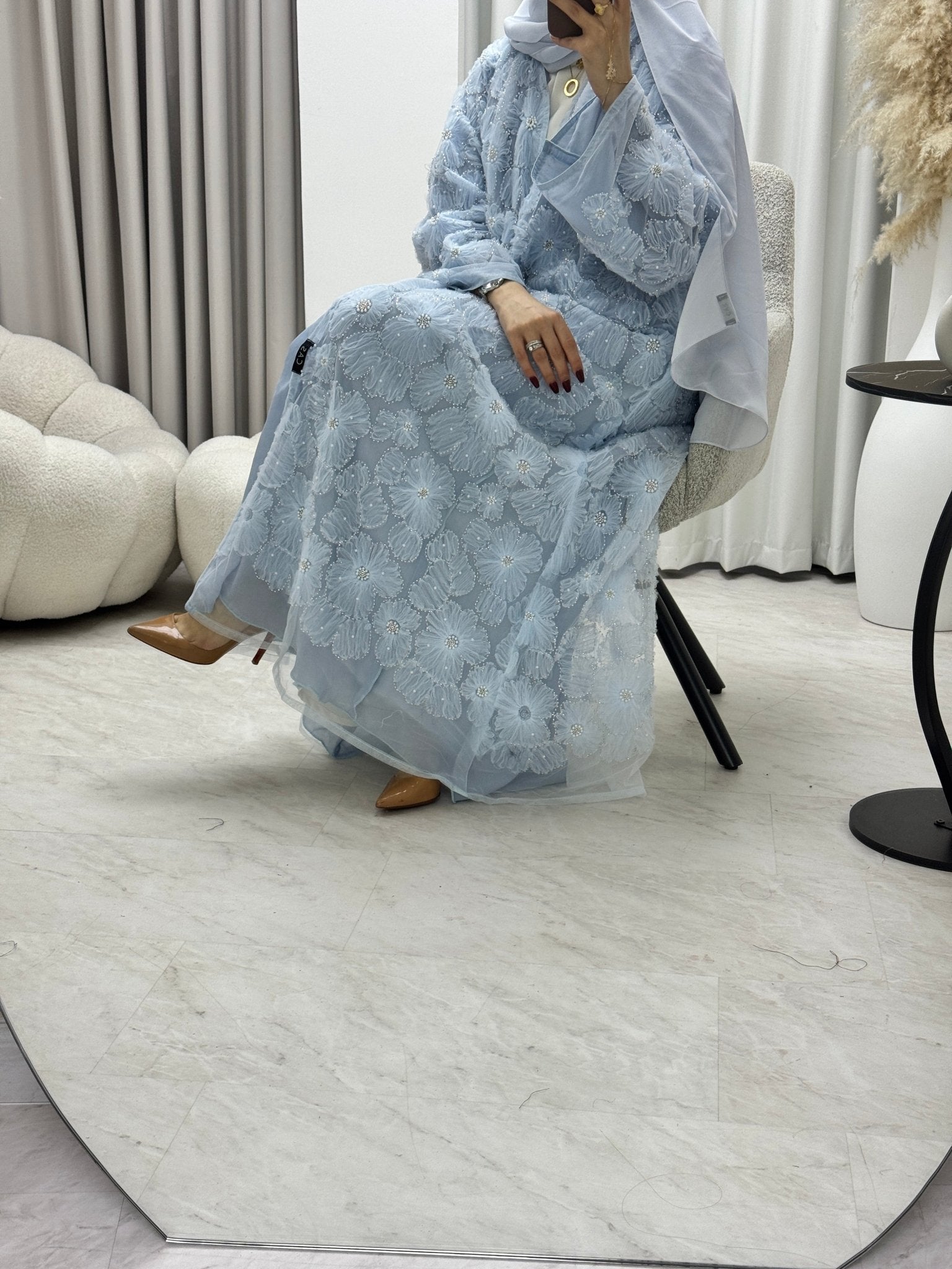C 1289 - 05 Baby Blue Beaded Dantel Abaya