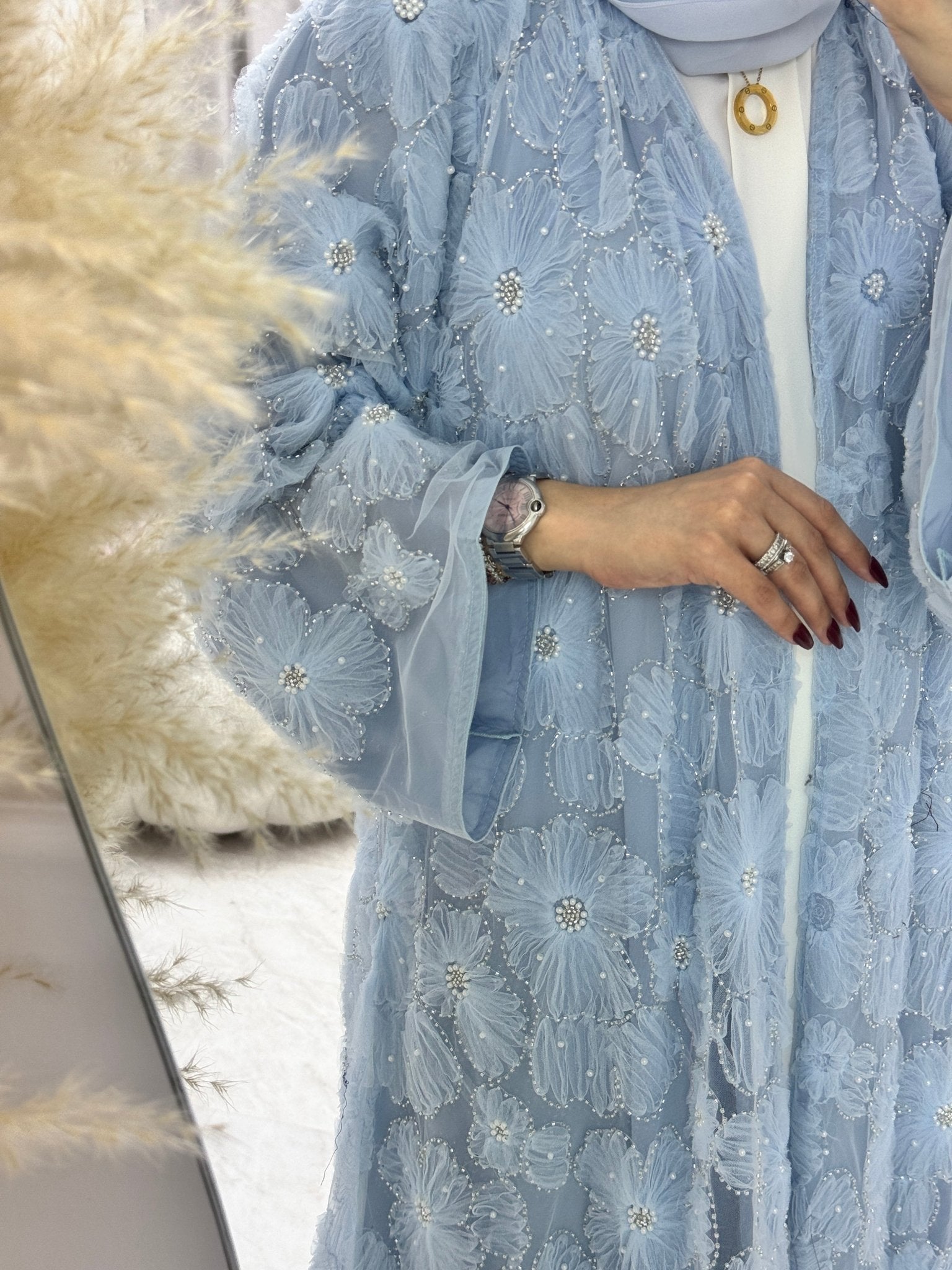 C 1289 - 05 Baby Blue Beaded Dantel Abaya