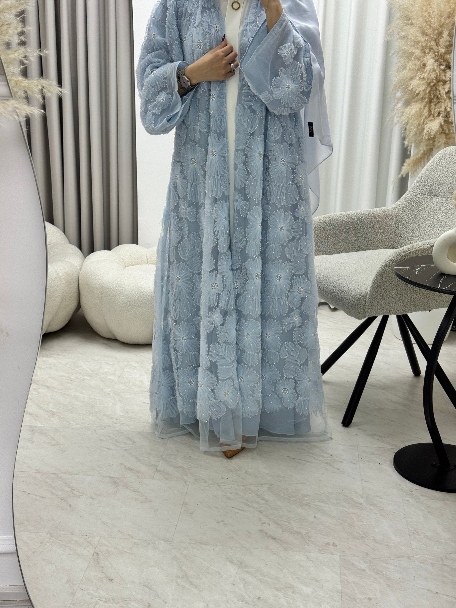 C 1289 - 05 Baby Blue Beaded Dantel Abaya