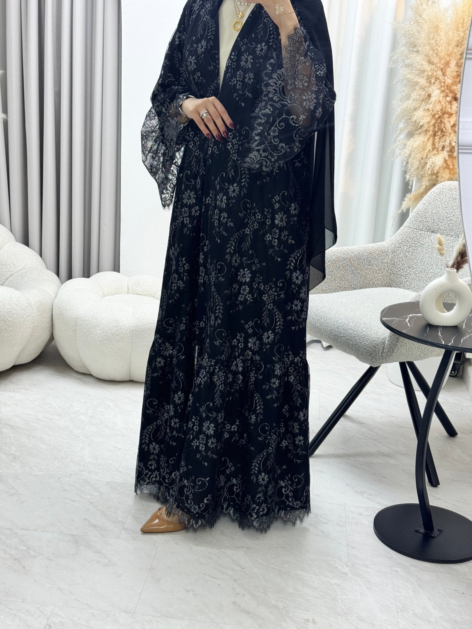 C 1290 - 04 Silver Black Dantel Abaya