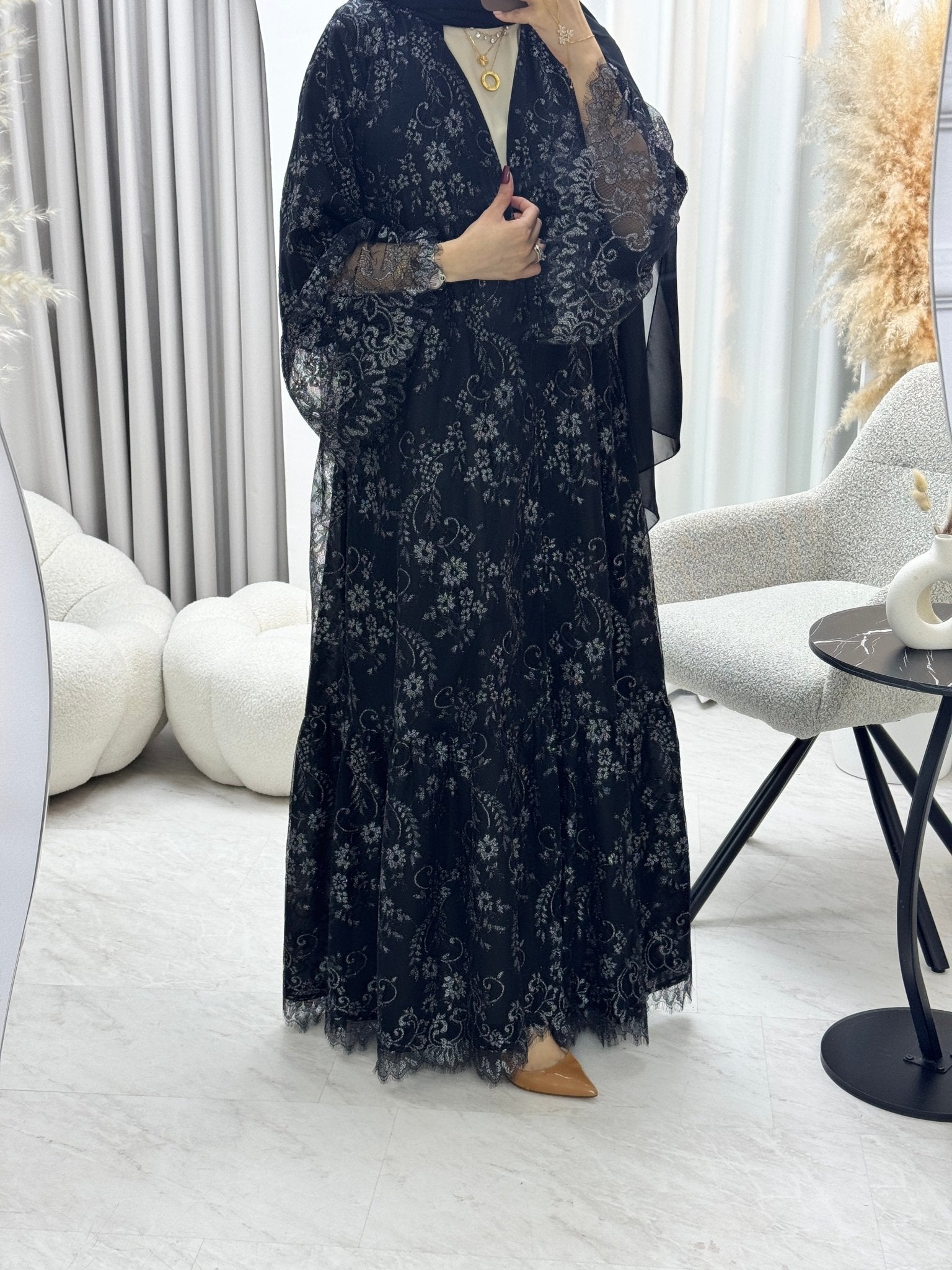 C 1290 - 04 Silver Black Dantel Abaya