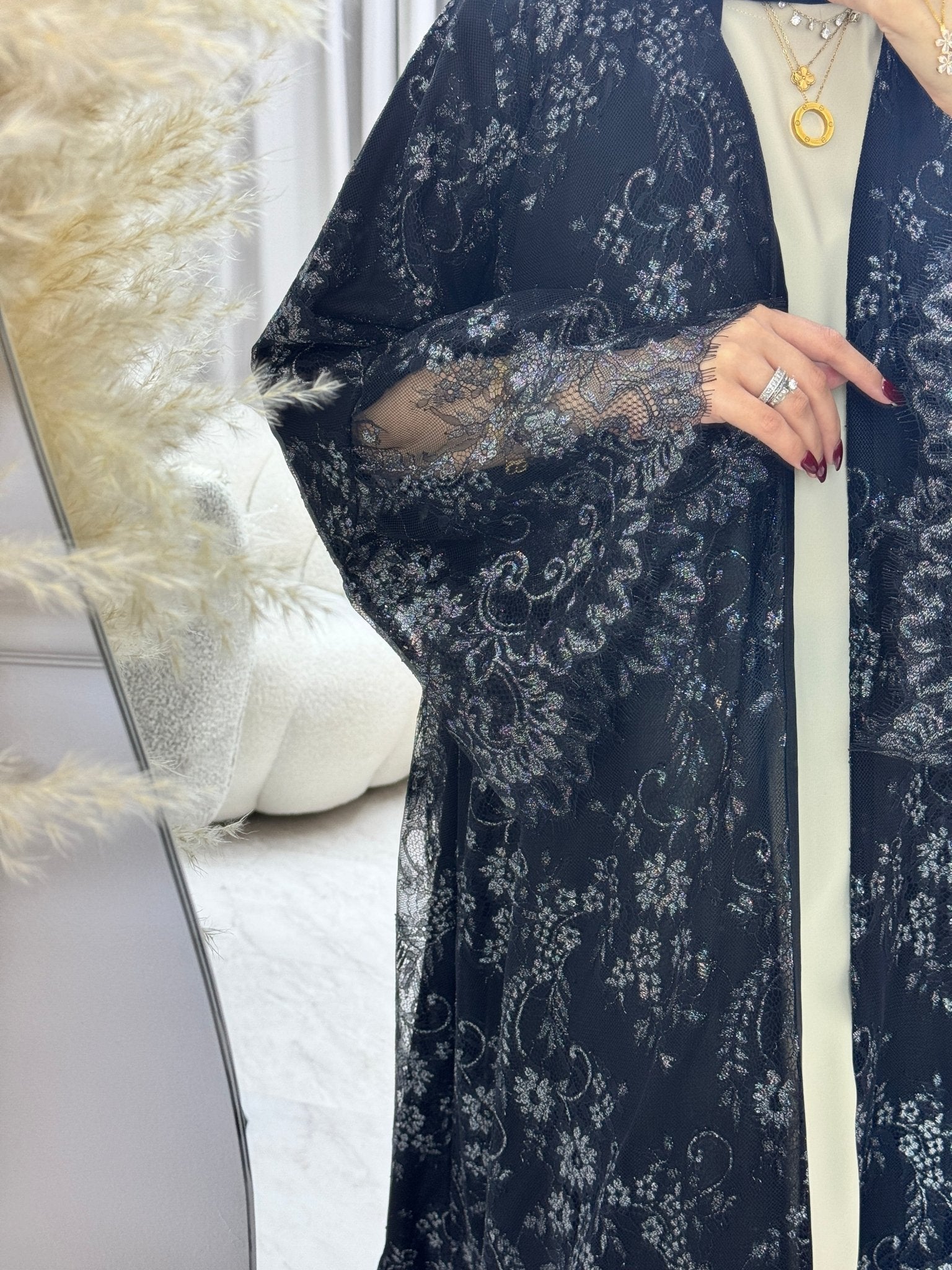 C 1290 - 04 Silver Black Dantel Abaya