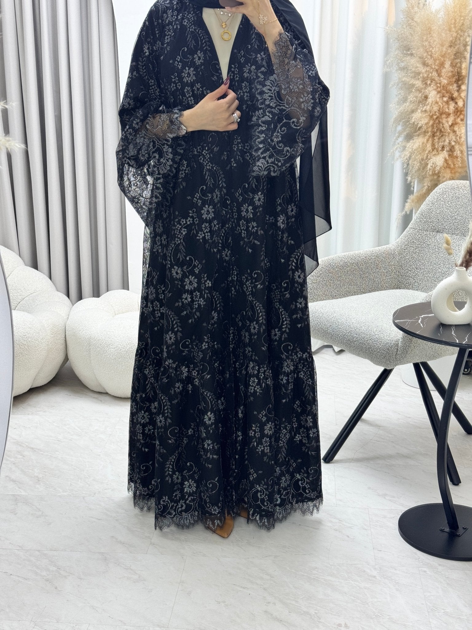 C 1290 - 04 Silver Black Dantel Abaya