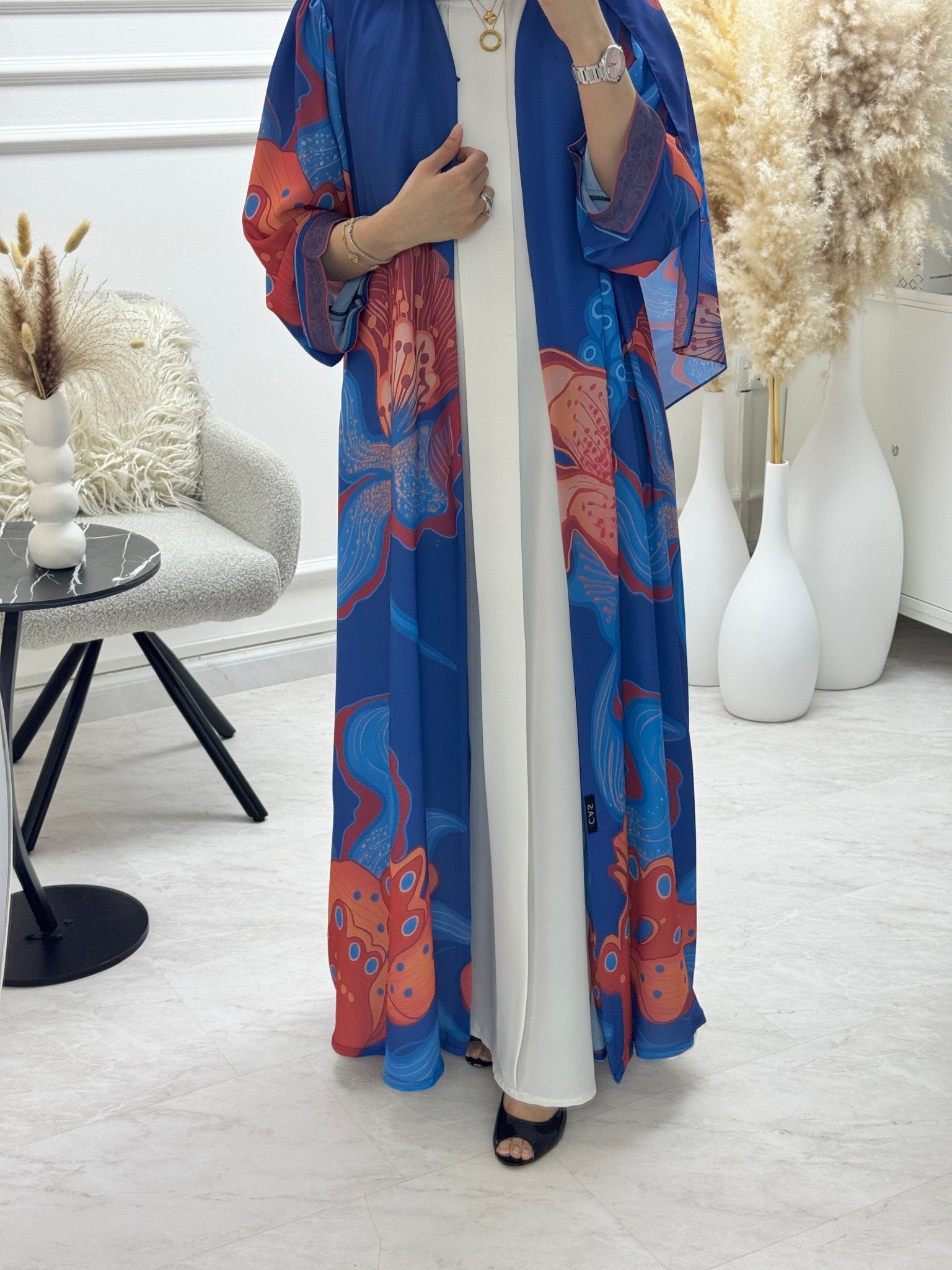 C 1291 Blue Coral Printed Abaya