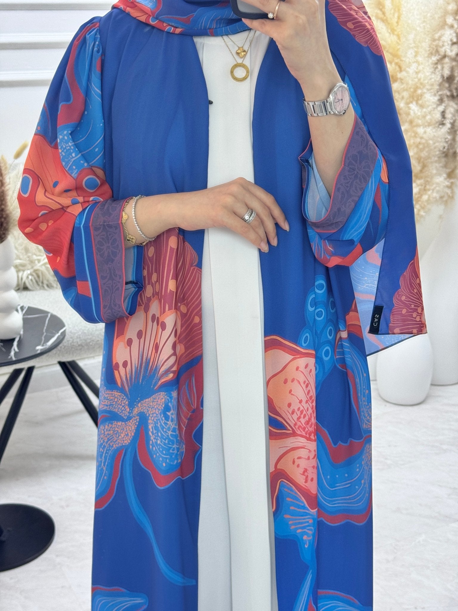 C 1291 Blue Coral Printed Abaya