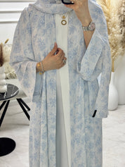 C 1292 Light Blue Floral Printed Abaya