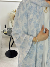 C 1292 Light Blue Floral Printed Abaya