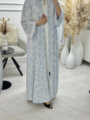 C 1292 Light Blue Floral Printed Abaya