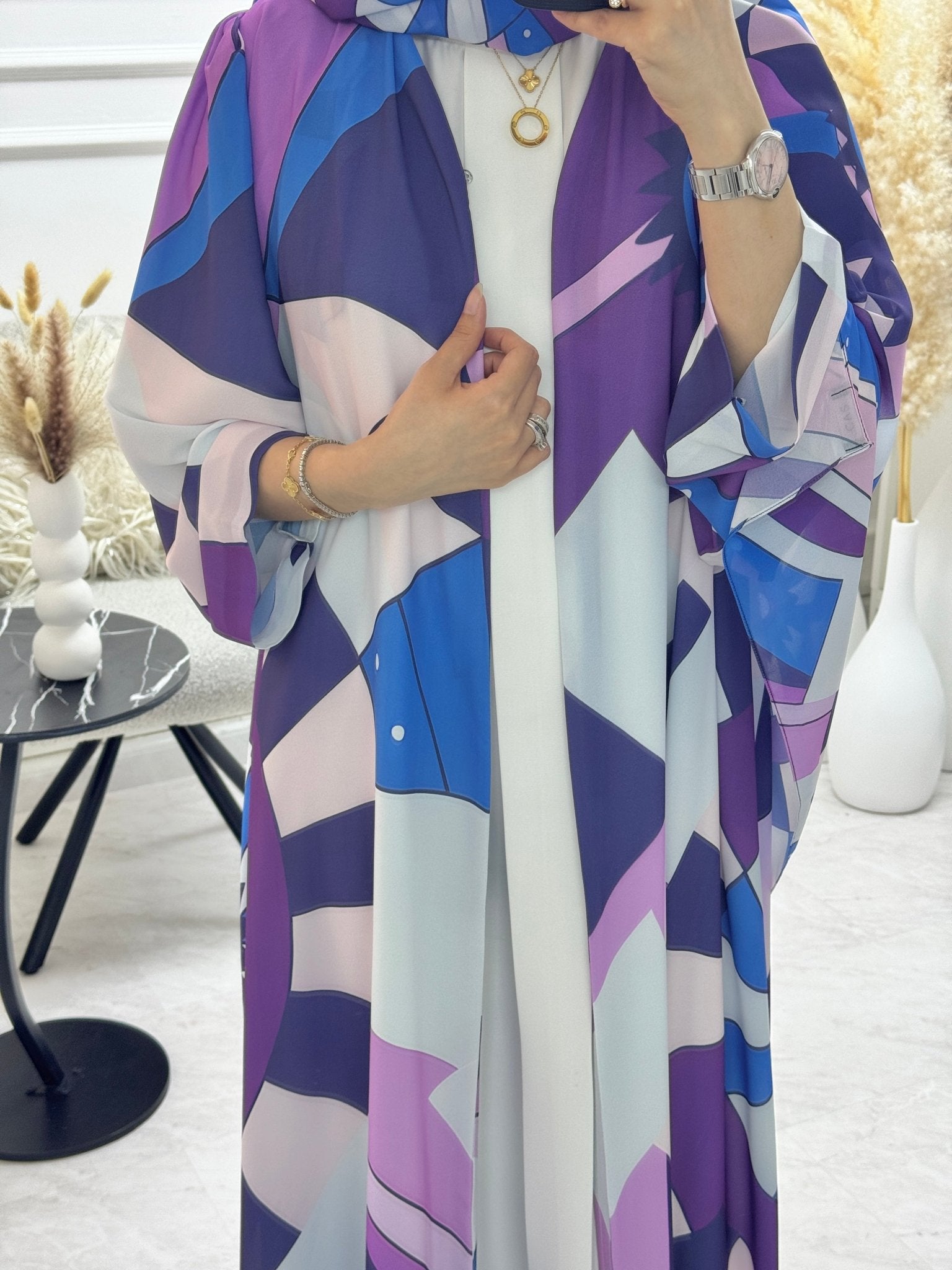 C 1294 Purple Blue Printed Abaya