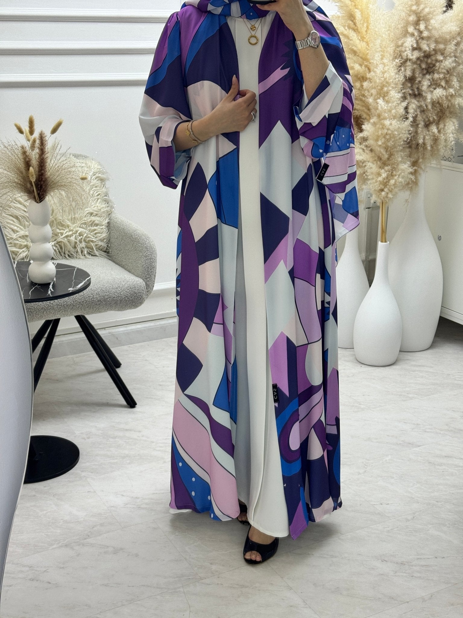 C 1294 Purple Blue Printed Abaya