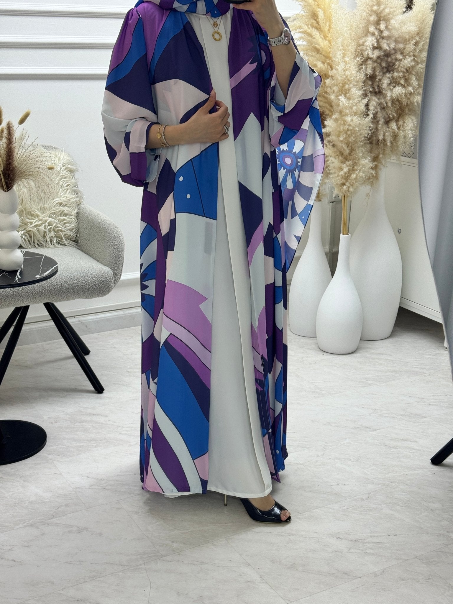 C 1294 Purple Blue Printed Abaya