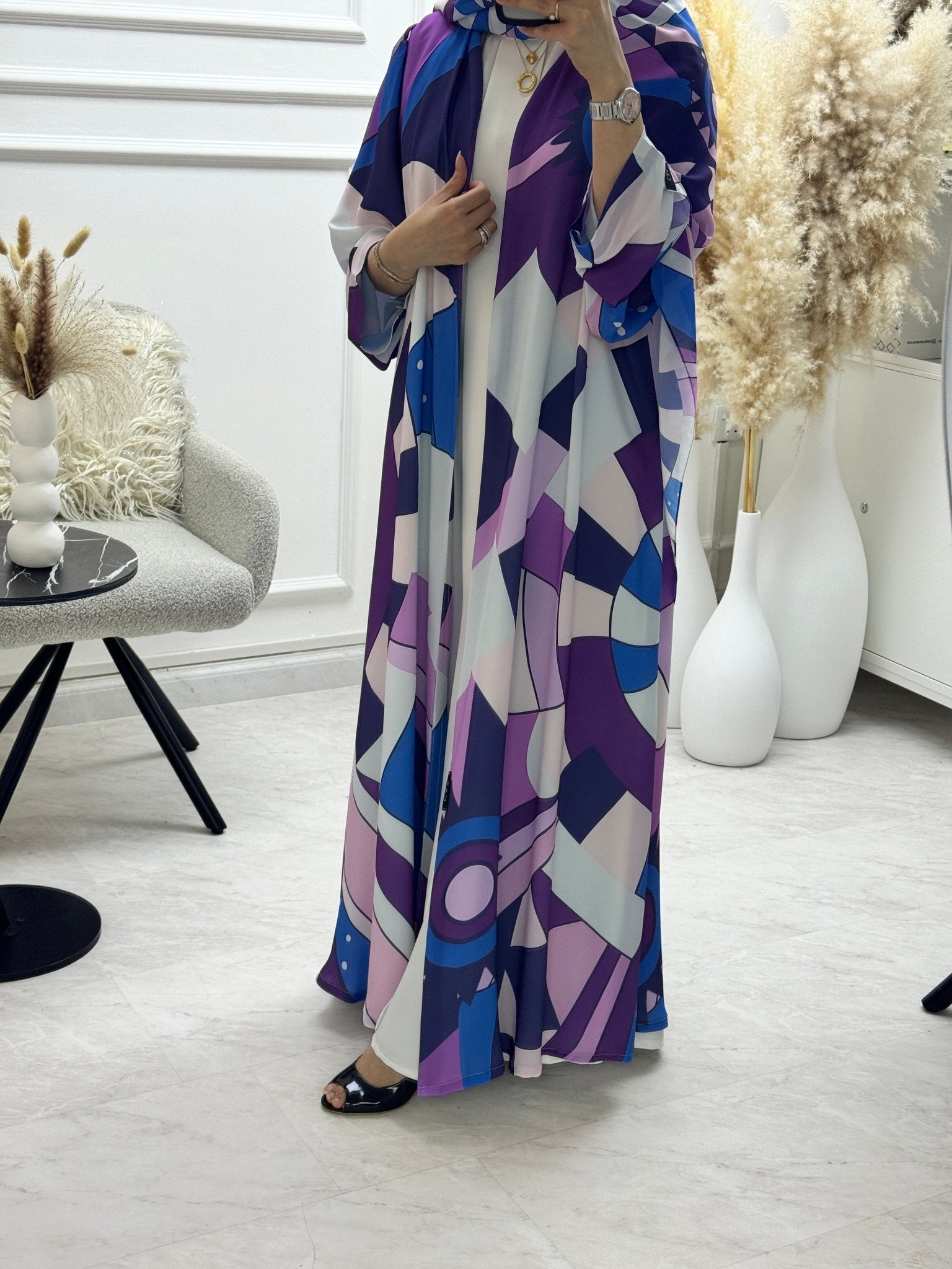 C 1294 Purple Blue Printed Abaya