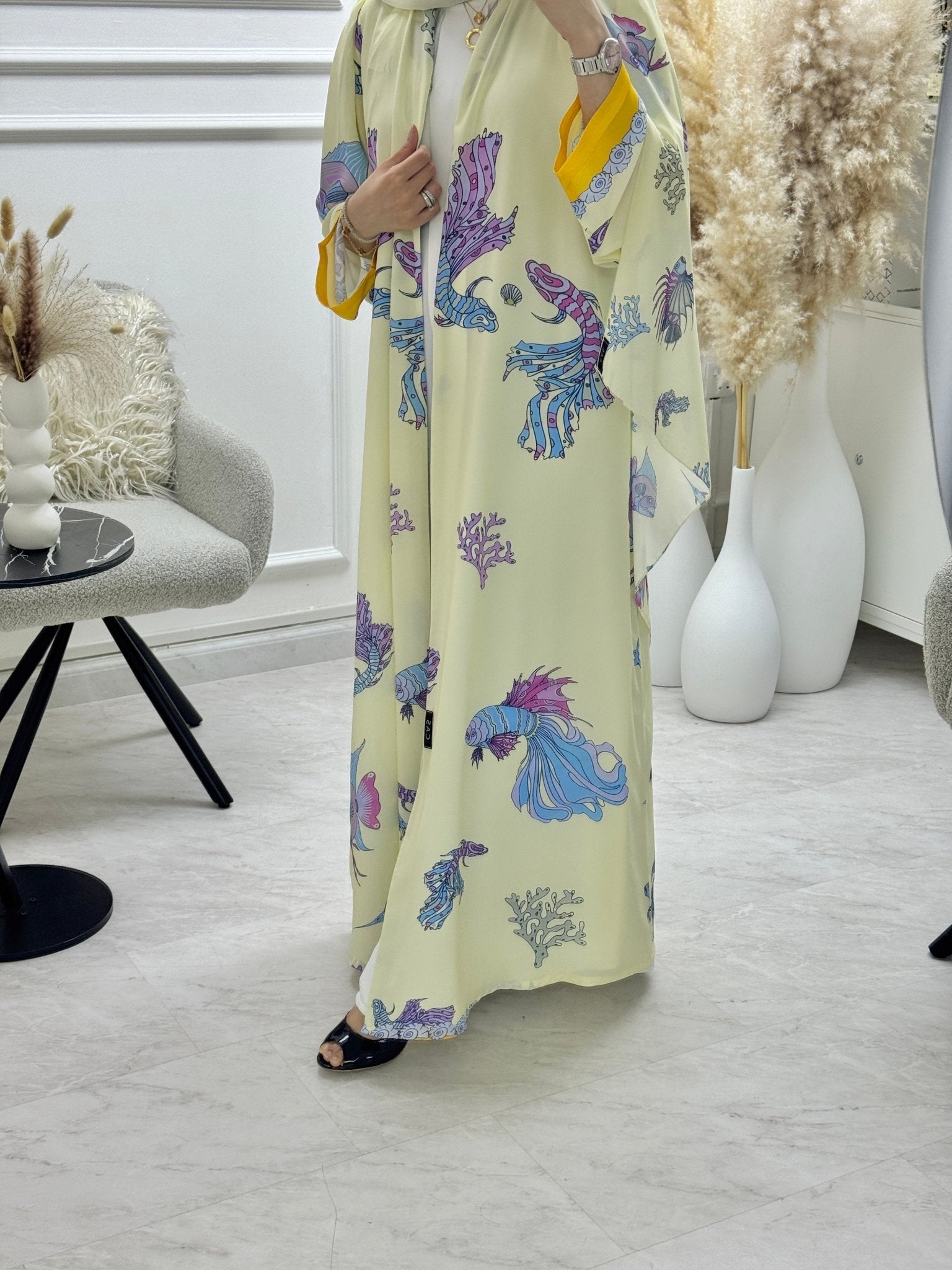 C 1295 Cream Reef Printed Abaya