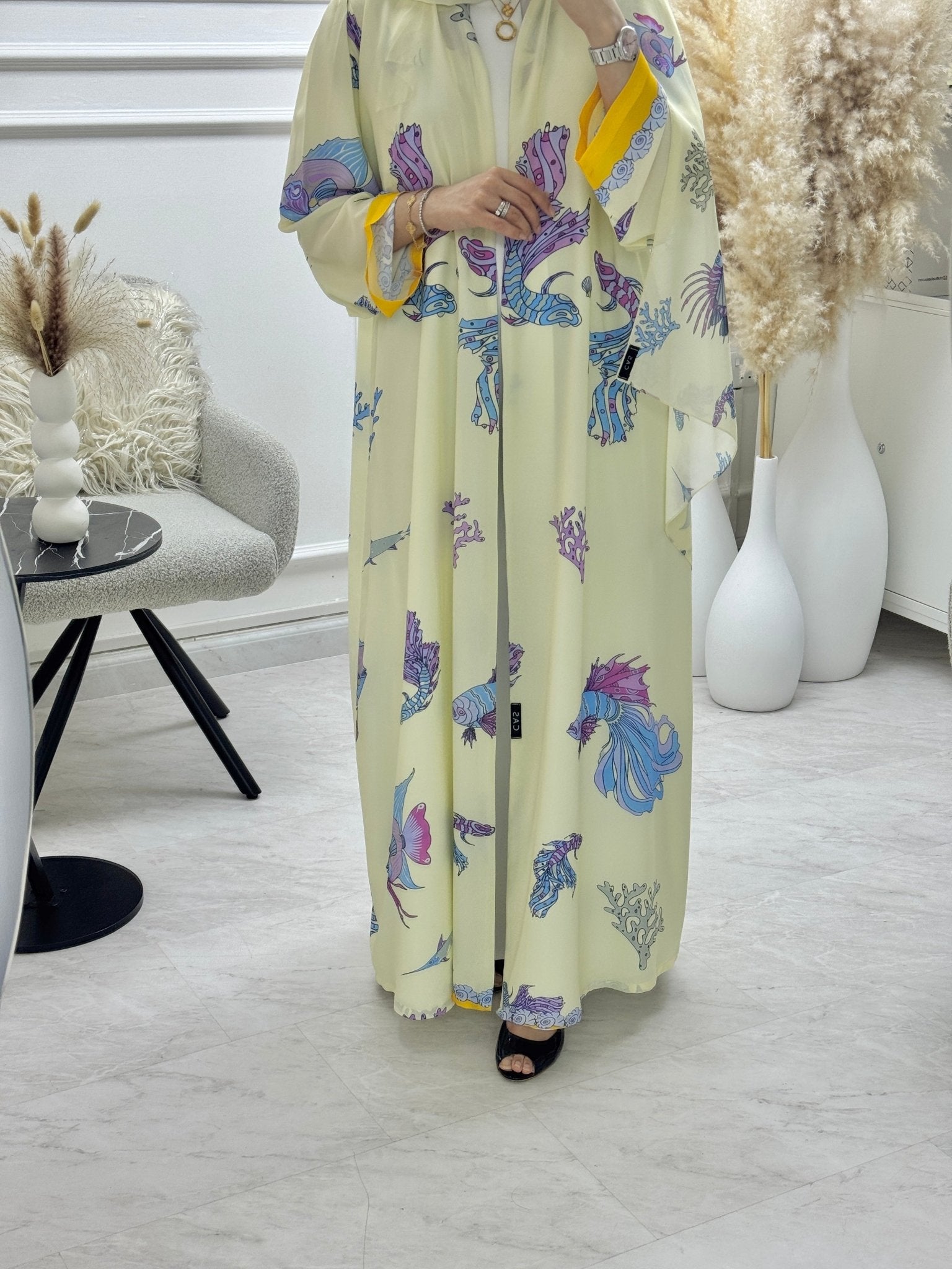 C 1295 Cream Reef Printed Abaya