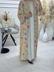 C 1296 Beige Floral Printed Abaya